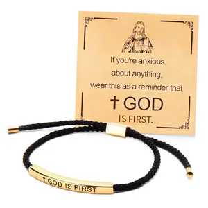 Inspire Bracelet GOD IS FIRST- Adjustable Unisex Braided Christian Jewelry with Motivational Message Card, Elegant Inspirational Gift for Men & Women for Everyday Wear & Religious Gifting