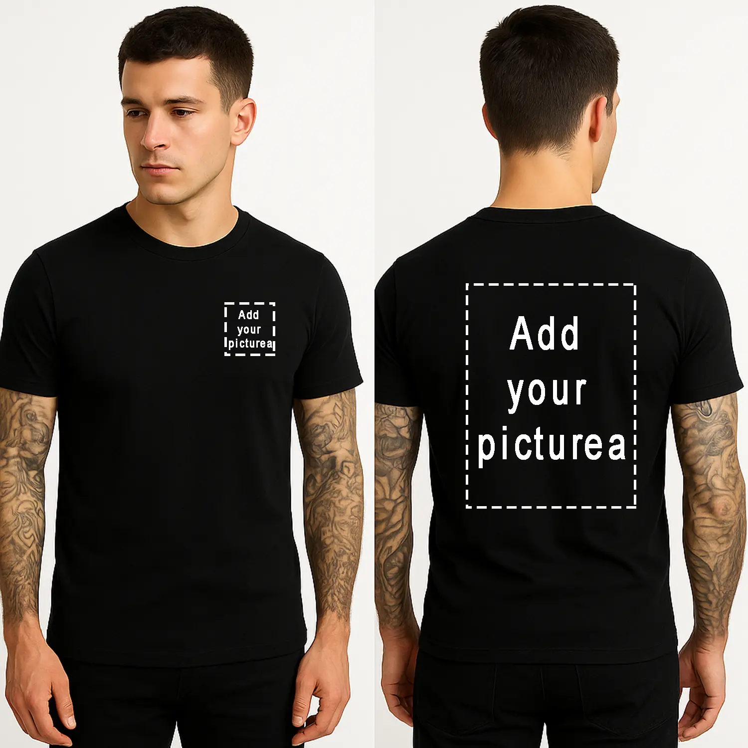 Soft & Comfortable Custom T-Shirts: Unisex Short Sleeves, 240g Cotton Black & White Basics, Photo-Real Prints – Ideal Gift for Both Him & Her