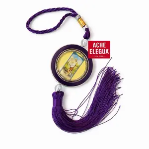 Saint Lazarus Protection Ornament Hanger for Peace Healing and Well-being with Purple Tassel and Crystal Accents
