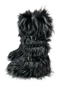 New Hot Girl Snow Boots, Faux Fur Design, Y2k Punk Style, Rivets & Straps, High-top Women's Short Boots, Atlanta Girls' Shoes, Winter Warm Boots, Anti Slip Boots