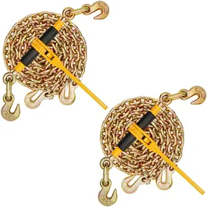 Chain And Binder Kit, Adjustable Ratchet Load Binder 3/8 In To 1/2 In, Includes 3/8 In X 10 Ft Chain, 2 Pack, Heavy-Duty Tie-Down System For Trailers, Trucks, Agricultural And Industrial Cargo Securement