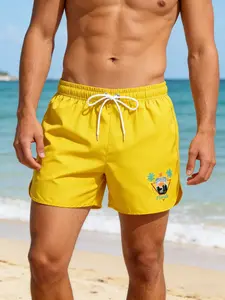 Quick Dry Men's Beach Short Summer Black Drawstring Sports Swimsuit Bathing Suit for Vacation Surfing and Running Surfing "Enjoy Surfing" Retro Geometric Graphic Print