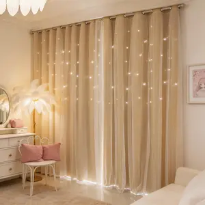 Energy SavingBlackout Curtains with Black Coated Backing Thermal Insulated Privacy Protect Window Drapes Star Cutout Integrated Sheer(Pink,Grey,Beige1 Panel,2Panel,W52 x L84inch)