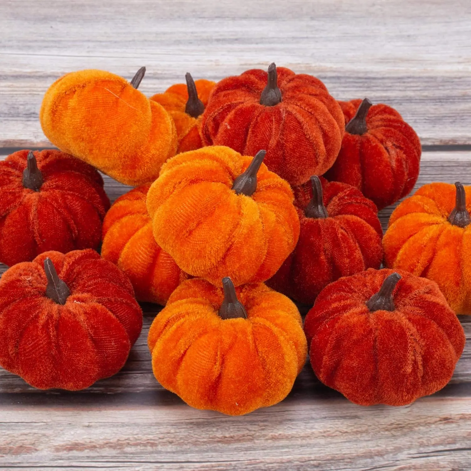 12 Pcs Soft Traditional Artificial Orange Velvet Pumpkin Decorative Fruit Ornaments - Fall Decor for Home, Thanksgiving Table Farmhouse Holiday Home Supplies