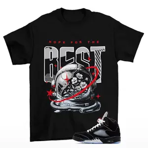 Hopeless Retro Tee Featuring Bold Jordan 5 Black Metallic Silver Art