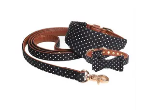 Polka Dot Collar Bandana Soft Leather Dog Leash