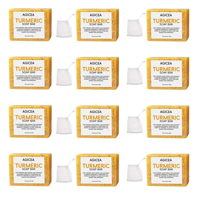 12pcs AGICEA Organic Lemon & Turmeric Soap with Kojic Acid - Brighten & Cleanse Skin