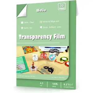 Transparency Film Sheets for Inkjet Printers 30 Sheets 100% Clear Acetate Sheets for Overhead Projector 8.5 X 11 Inches