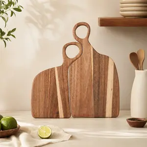 Set of 2 Wood Cutting Boards, Handmade Real Wood Kitchen Chopping Blocks, Durable Food Processing Tools, Wooden Chopping Board Couples' Cutting Board Set