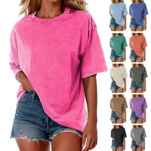 Acid Wash Unisex Oversized Cotton T-Shirt – Crew Neck Half Short Sleeve, Casual Loose Fit Summer Streetwear Top, Comfortable Basic Tee