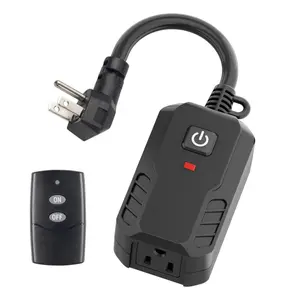 Outdoor Remote Control Outlet Plug Black,Indoor Wireless Outlet Switch Weatherproof Heavy Duty 15A 3-Prong 6-inch Cord 100Ft Range (Battery Included)-USA