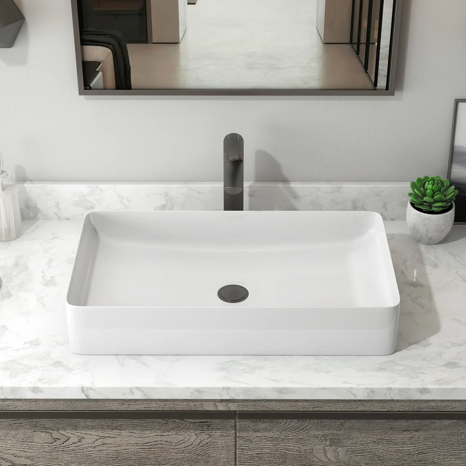 Sinber 24" x 14" x 4.3" White Rectangular Ceramic Countertop Bathroom Vanity Vessel Sink BVS2414A-OL