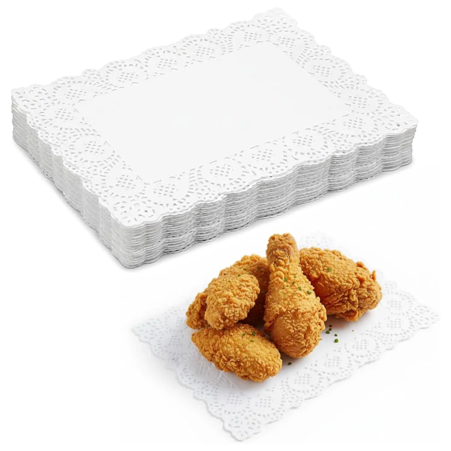 300PCS Rectangle Doilies Paper, 14" x 10" White Disposable Lace Paper Placemat for Cake Desserts Disposable Table Covers Wedding Tableware Decoration
