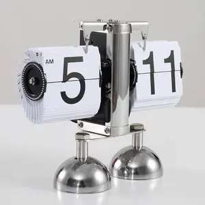 1pc Stainless Steel Automatic Page Turning Desk Clock, Flip Digital Quartz Clock, Vintage Retro Table Clock for Living Room Home Decor, Halloween Xmas Metal Black