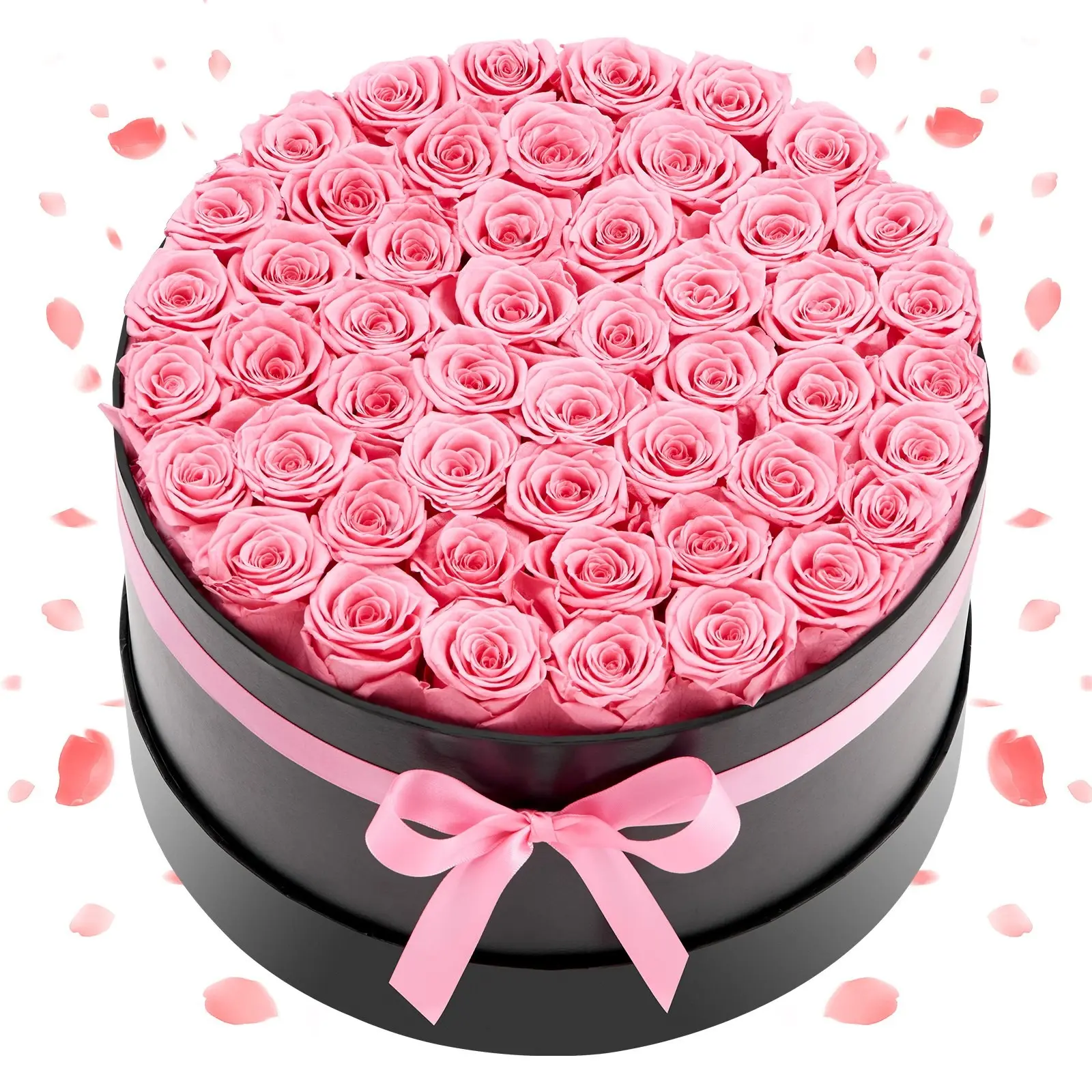 50 Preserved Roses In A Gift Box, Eternal Flowers Immortal Bouquet For Women, Birthday Anniversary Valentine's Day Christmas Gift For Wife, Mother, Girlfriend, Elegant Long-Lasting Floral Arrangement In Sweet Pink