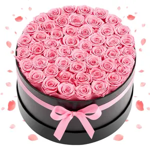 50 Preserved Roses In A Gift Box, Eternal Flowers Immortal Bouquet For Women, Birthday Anniversary Valentine's Day Christmas Gift For Wife, Mother, Girlfriend, Elegant Long-Lasting Floral Arrangement In Sweet Pink