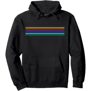 Men's rainbow stripe line art Graphic Hoodie - Long Sleeve Pullover Regular Fit | Soft & Breathable Fabric, Durable Print, Everyday Comfort, Machine Washable, minimalist, retro, vintage casual wear, fashion statement