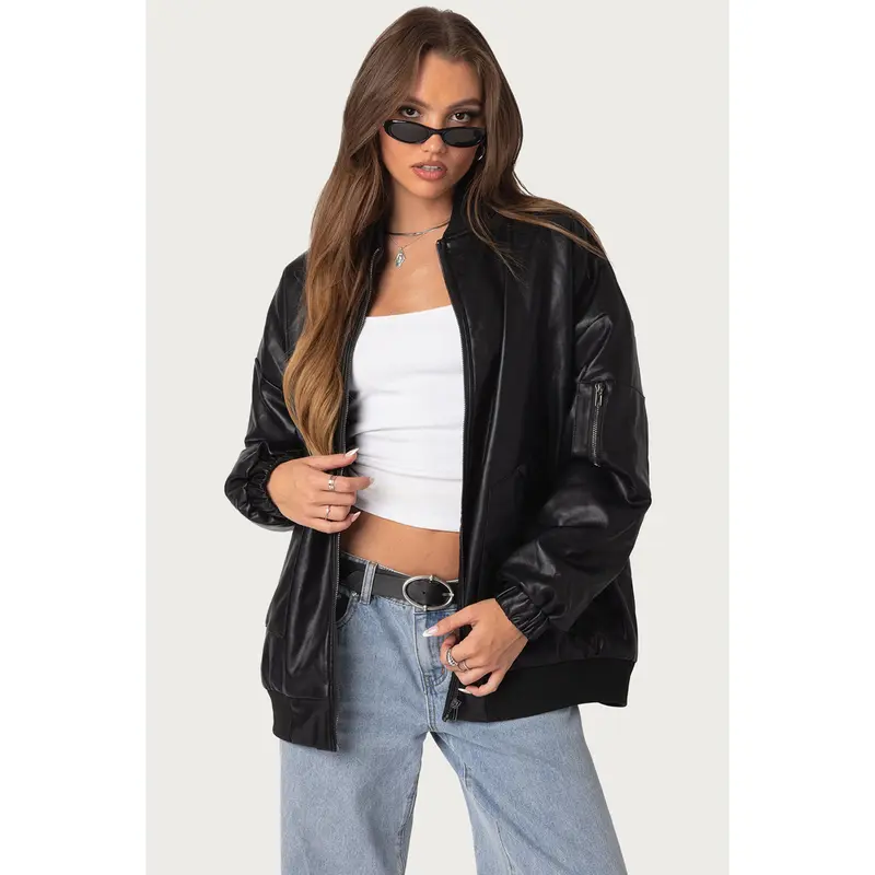 Oversized Vegan Leather Jacket - TikTok Shop