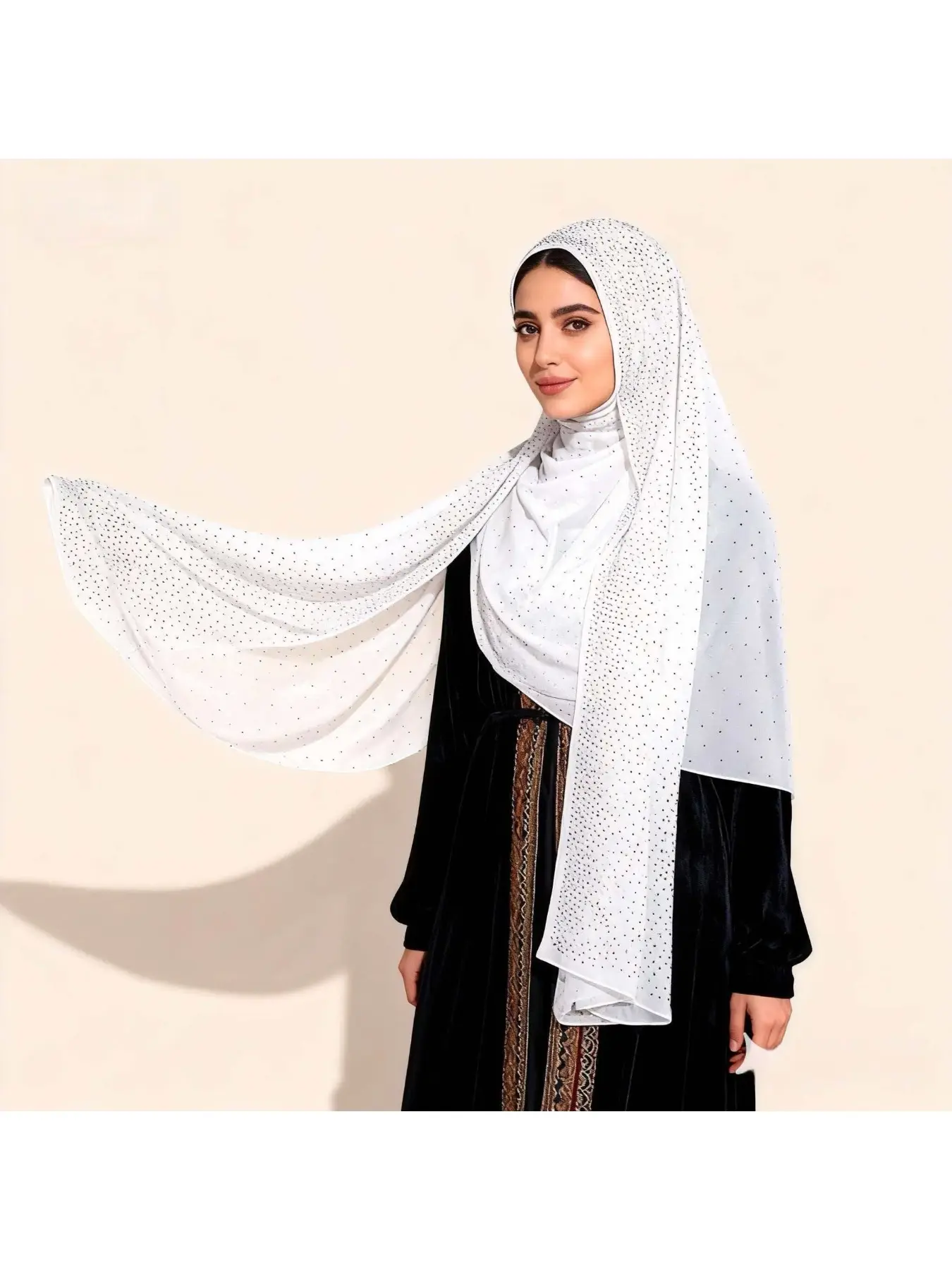 Gentle Atmosphere Essential White Baby's Breath Rhinestone Chiffon Headscarf Crystal-Embellished Baby's Breath Accents Lightweight Draping Design Elegant Style for Daily Wear Formal Occasions Versatile Photography Styling Scarf Shawl