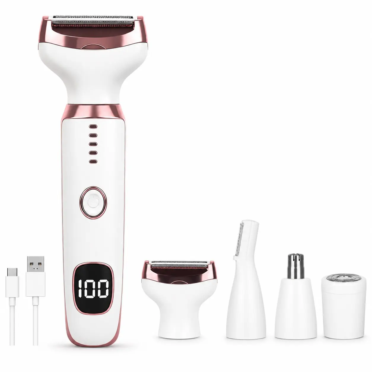 GMOX 5 in 1 Women's Shaver, USB Rechargeable Ladies Electric Razor with Digital Display, Painless Wet & Dry Hair Trimmer for Bikini Legs Underarm Face Body Grooming At Home