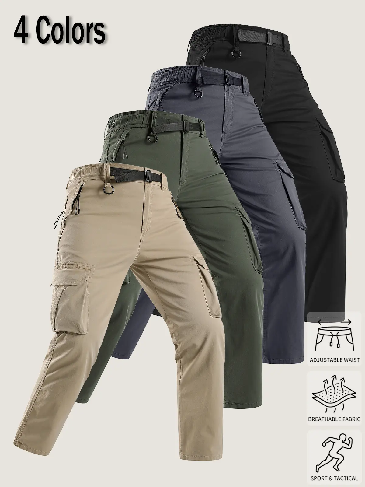 2-pack cargo pants with a D-ring waist attachment, dual side zippers and front pockets, 3D flap cargo side pockets, slim straight fit that isn’t tight, suitable for outdoor mountaineering/hiking and spring/autumn commuting.