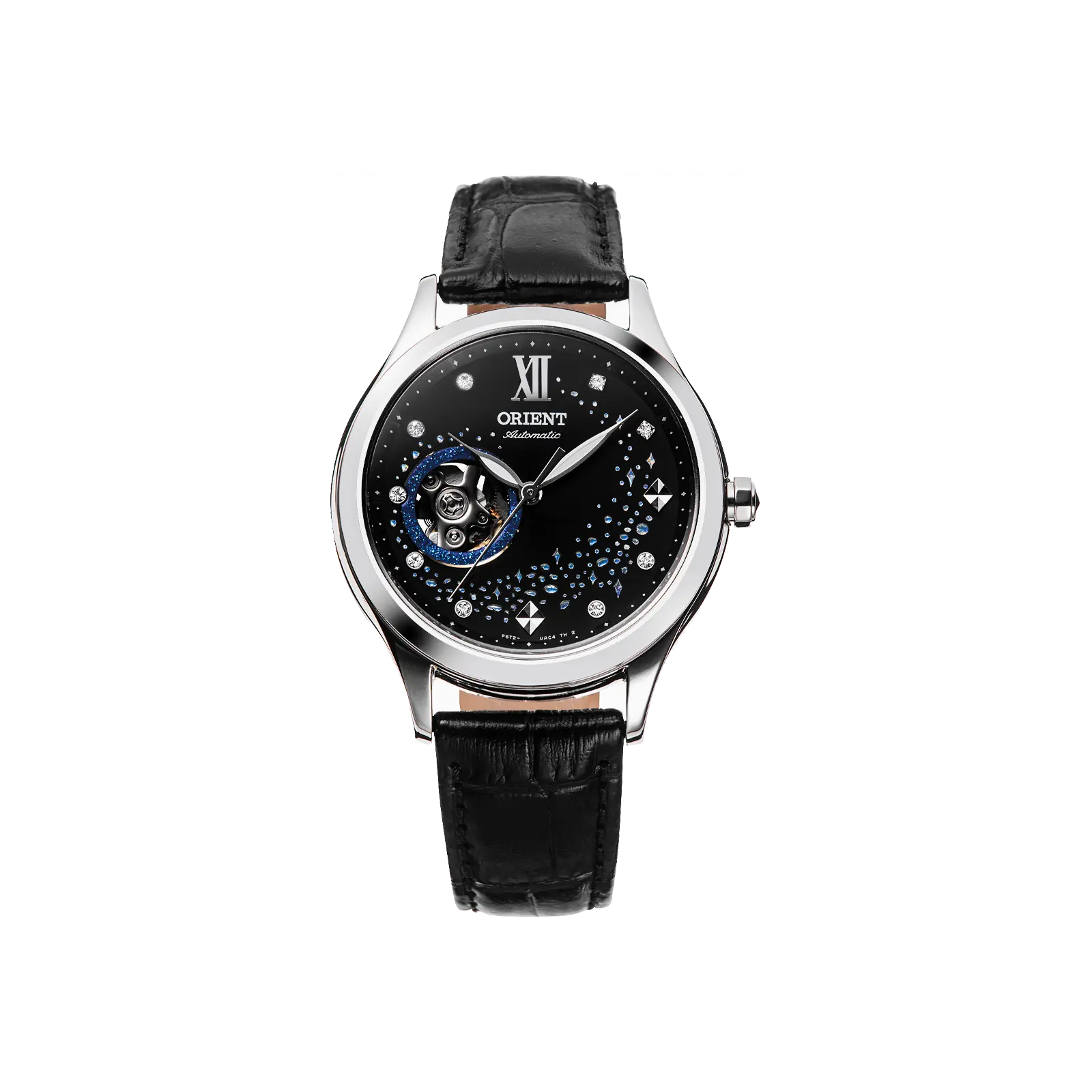 Women's Azure Elegant Wristwatch with Open Heart Automatic Movement, 35.6mm Stainless Steel Case and Leather Strap, Model RA-AG0019B10A, Analog Watches
