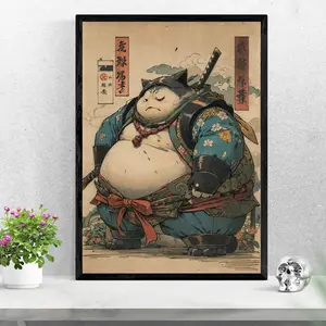 Samurai Snorlax Ukiyo-e Style Pokemon Anime Poster Vintage Wall Art Decor
