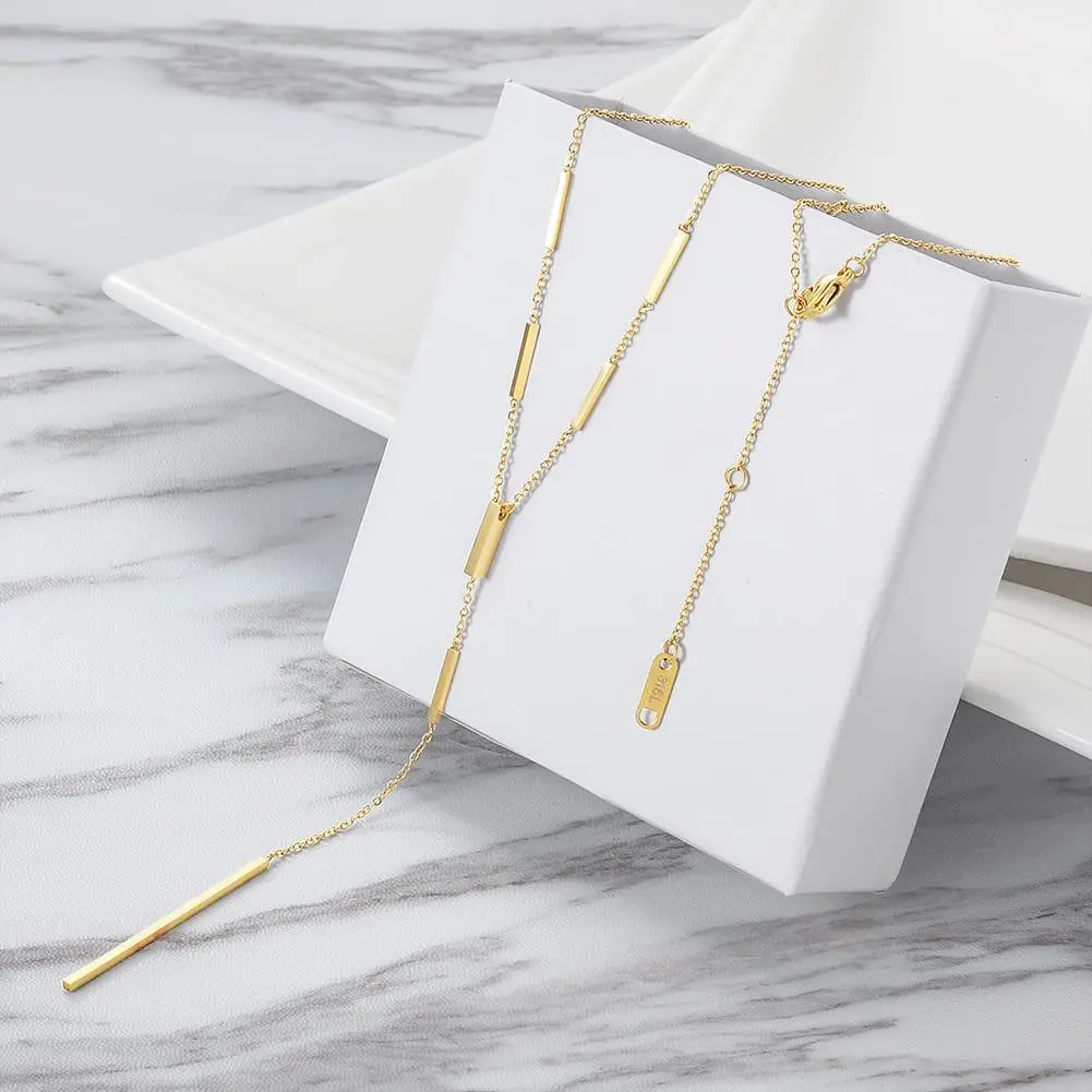 Women's Gold Lariat Necklace - Adjustable Minimalist Y Bar Chain for Everyday Wear
