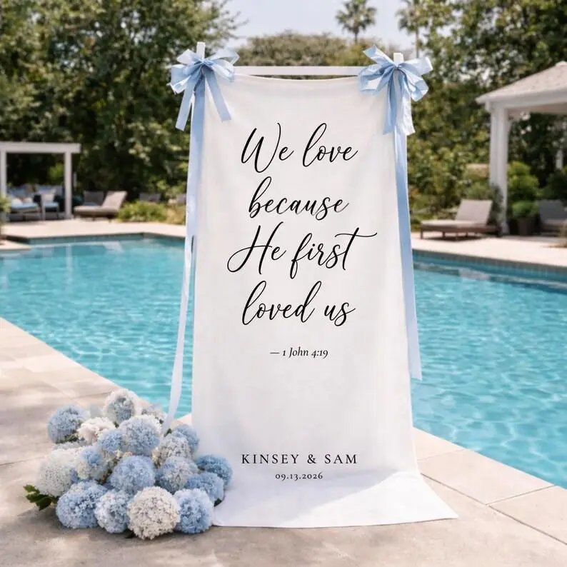 Custom Religious Wedding Linen Sign Christian Scripture Ceremony Fabric Banner