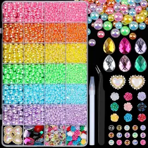 11200 count Flatback  and  Rhinestones for Crafting, Iridescent 3-8mm Half  and 6mm Colorful Rhinestones with Pickup Tools, Teardrop  for DIY Crafts  Art
