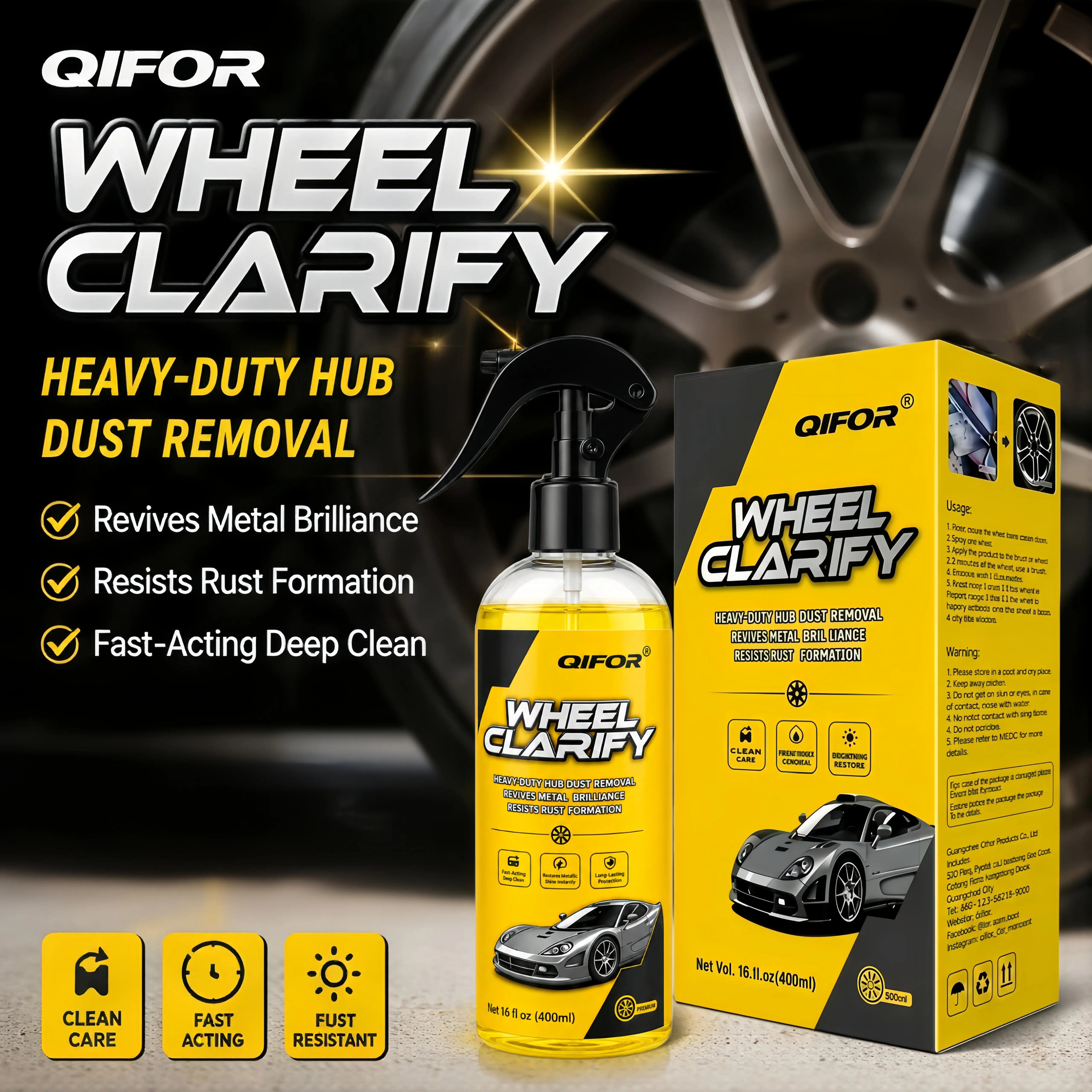 QIFOR Polishes Wheel & Tire Cleaner - Premium All in One Tire & Wheel Car Wash Wheel Well Cleaning Spray for Car Detailing | Safe On Most Rim Finishes