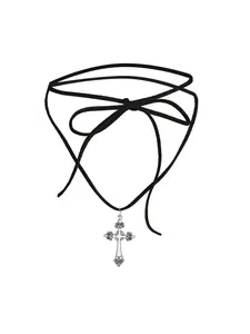 Cross Choker, Cross Tie Neckband & Cross Chain Choker Jewelry Set, Alloy Cross Pendant Necklace for Girls & Women, Stylish Punk Vintage Trendy Dainty Chic Exquisite Perfect Gift