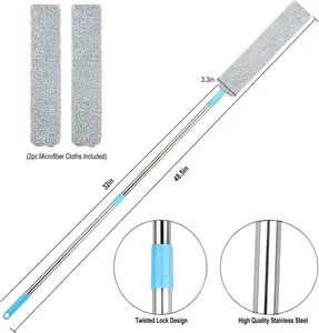 Retractable Gap Dust Cleaner with Extension Pole (36 to49 inches), Piece Bendable Flexible Duster with 2 ReusableMicrofiber Dusting Cloths & Soft Bristles, Wet & Dry DustBrush for Cleaning Under Furniture, Appliances, HighCeilings, Bed Household Gaps
