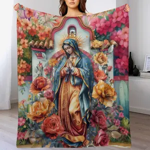 Soft Virgin Mary Blanket Catholic Gifts, Our Lady of Guadalupe Blanket for Women, Religious Christian Bible Verse Prayer San Marcos Mexican Throw Blanket Manta De La Virgen De