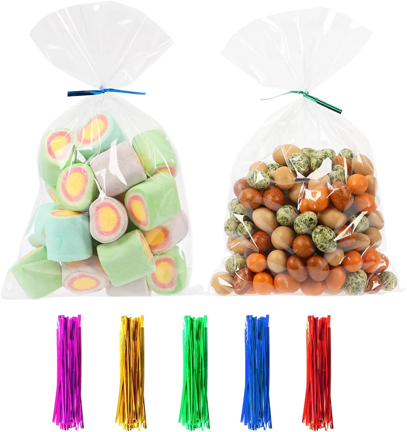100 Pcs 6x10 Inches Cellophane Bags Clear Cellophane Gift Bag | Treat Bags with Twist Ties for Cookies/Candies/Goodies/Small Gift Party Favors