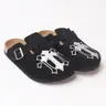 Embroidered Gothic Suede Clogs men's Mule Slippers Adjustable Buckle Slip-On Shoes casual all-season wear