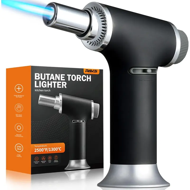 Pro-Grade Butane Blow Torch for Kitchenware - 20g Large Cap, Adjustable Flame, Dual Modes, Safety Lock, Baking Supplies for Caramelizing Desserts, Birthday/Anniversary Use (Butane Fuel Not Included)