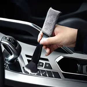 Double Head Brush for Car Clean Soft Interior Duster Detailing Brushes Universal Auto Cleaning Brush for Air Vents Dashboard Screen Computer Cars Accessories Cleaning Black