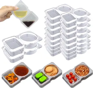 16Pcs Double Compartment Snack Containers, Reusable with Lid, 2 Compartment Lunch Box, Travel Size Condiments, Sauce Containers