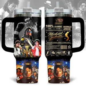 Michael Jackson 2026 Edition King of Pop 40oz Water Bottle Large Reusable Food Grade Stainless Steel Tumbler Leak Proof Stylish Moonwalk Approved Collage Typography Design Birthday Holiday Gift for Fans Teens Perfect for Office Home School Travel