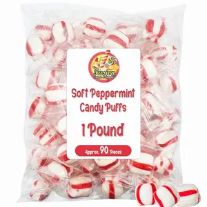 Soft Peppermint Puff Candy - 1 Pound Bag - Individually Wrapped Soft Mints Peppermint Puffs