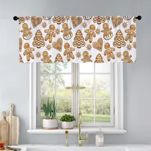 1pc Christmas and New Year printed kitchen curtains Hommade gingerbread cookies design for w curtains valance window treatment living room bedroom home decor Home Decoration Curtain 54 x 18 inch