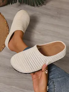 Women's Softwood Mid-Heel Elastic Slip-On Breathable Mules, All Season Casual PU Leather Slippers, Medium Width Large Size Footwear