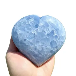 1 Piece Polished Blue Celestite Heart Crystal-Natural Marble Texture, Soothing Blues, Smooth Texture Suitable for Meditation, Yoga, Spirituality and Decoration Crystal Gift, Elegant Stone, Shiny Surface, Spiritual Decoration