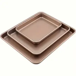 3-Piece Non-Stick Baking Pan Set, Stylish Carbon Steel Bakeware, Durable Rectangular Trays for Cookies & Brownies, Ideal for Home Cooking & Party Gifts