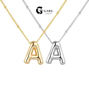 GGIRL Bubble Letter Necklace 18K Gold Plated Chubby Pendant Name Necklace for Women Elegant Collarbone Chain Personalized Jewelry Glossy Letter Design Fashion Jewelry Gift for Holiday Haul Christmas Birthdays Anniversaries