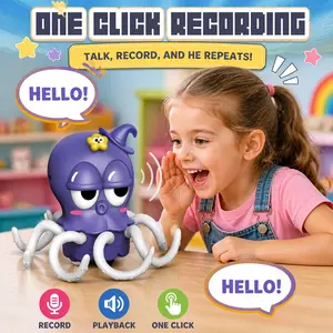 Talking Dancing Squid Toy for Toddlers, Record & Repeat Voice Toy with Music, Flashing LED Lights, Moving Tentacles and Funny Eyes, Interactive Learning Gift for Kids Ages 3+