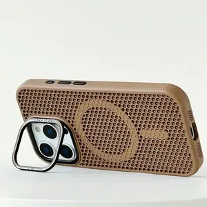 Honeycomb Grid Mesh Cooling Magsafe Phone Case for iPhone 16 pro max 15 Pro 14 13 12 Alloy Lens Bracket Wireless Charging Cover Protection Smartphone