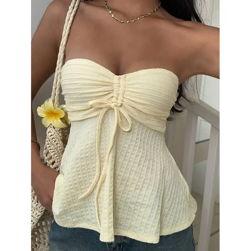 Yellow Knitted Bandeau Top For Women, Minimalist & Fashionable, Suitable For Summer