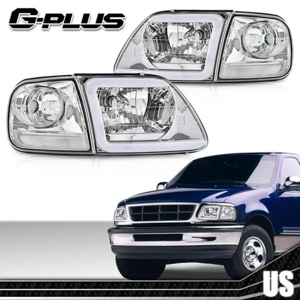 G-PLUS Headlights for 1997-2003 Ford F150 & 99-02 Expedition Chrome LED DRL Headlights+Corner Lights New, Led Front Lights, Replacement Car Light
